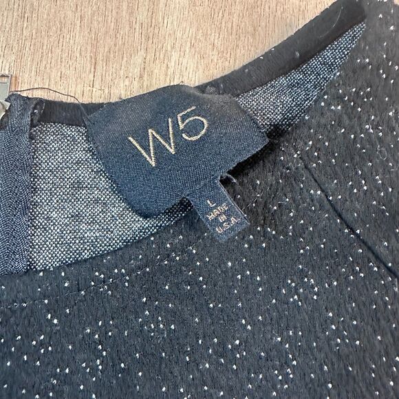 W5 Black Shimmer Sparkle Top Women’s Large 3/4 Sleeve Back Zip Party Blouse - Picture 3 of 3